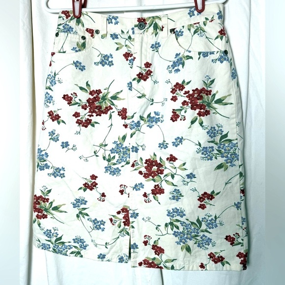Vintage Y2K Eddie Bauer White Red Blue Skirt Front Pockets 100% Cotton Denim - Picture 1 of 7